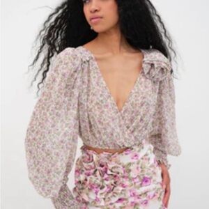 For Love And Lemons Pink Floral Crop Top